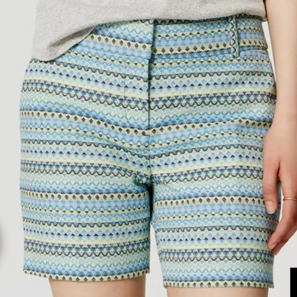 LOFT Pants - Ann Taylor LOFT The Riviera Short Blue Yellow Woven Shorts 2 Cotton Blend
